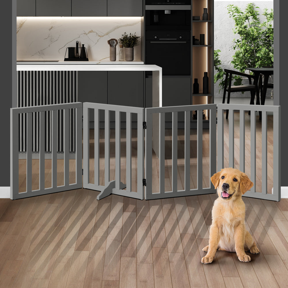 Wooden Pet Gate Dog Fence 4 Panels 80cm Grey