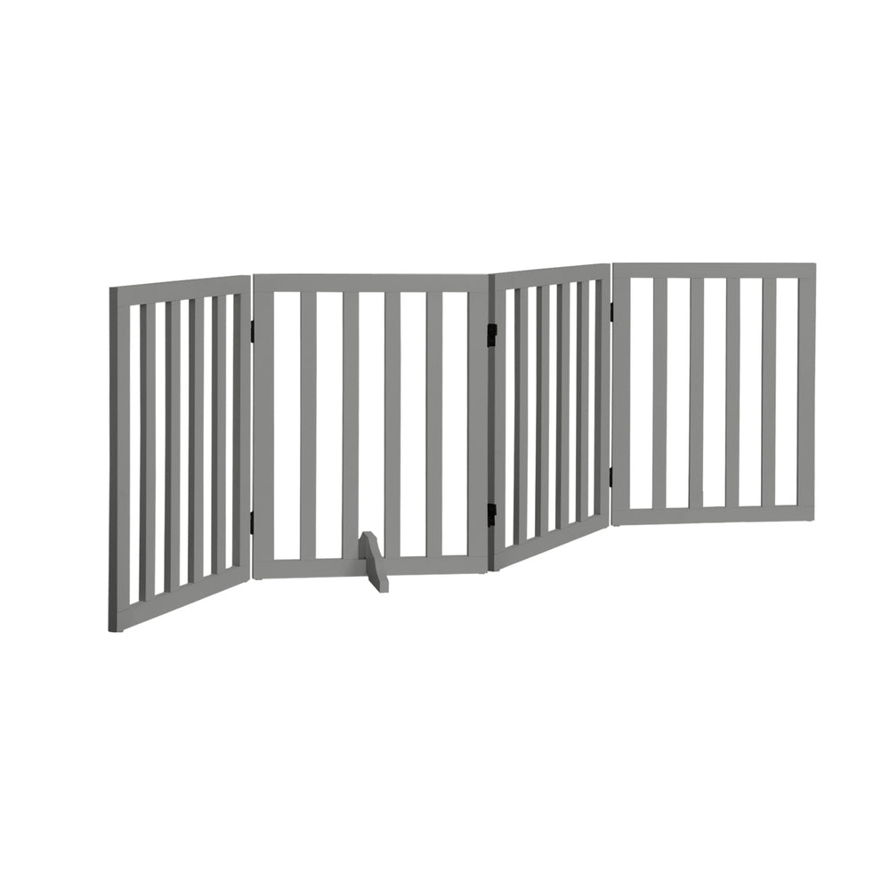 Wooden Pet Gate Dog Fence 4 Panels 80cm Grey