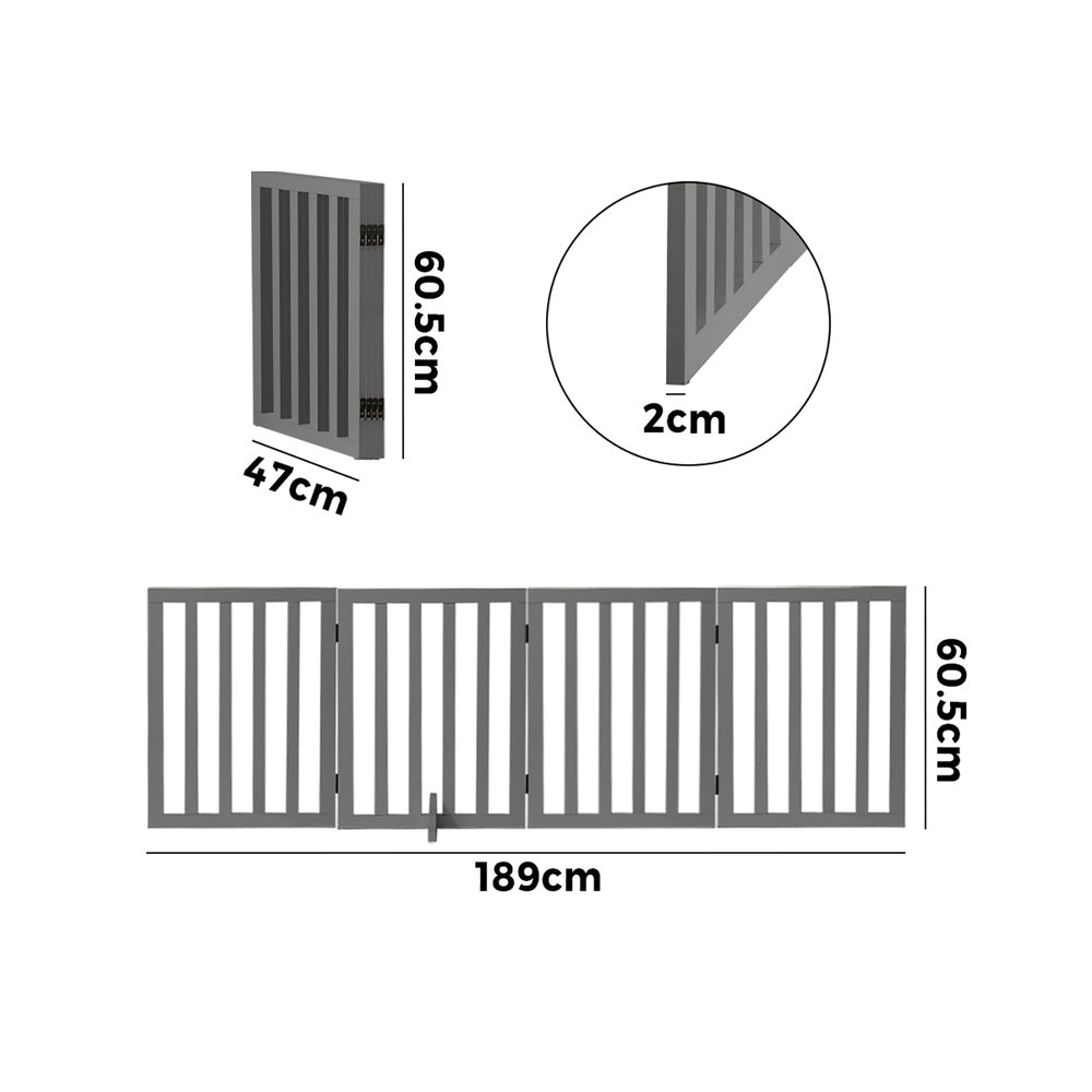 Wooden Pet Gate Dog Fence 4 Panels 80cm Grey