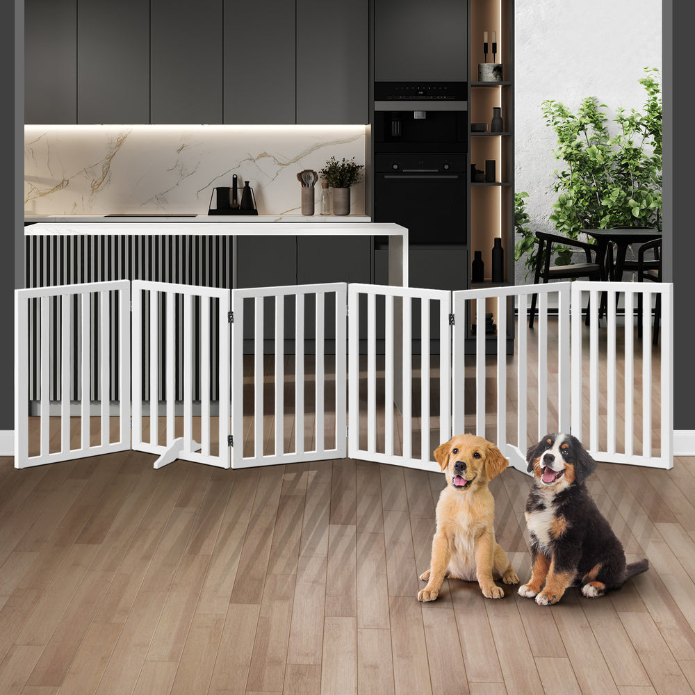 Wooden Pet Gate Dog Fence 6 Panels 80cm Grey