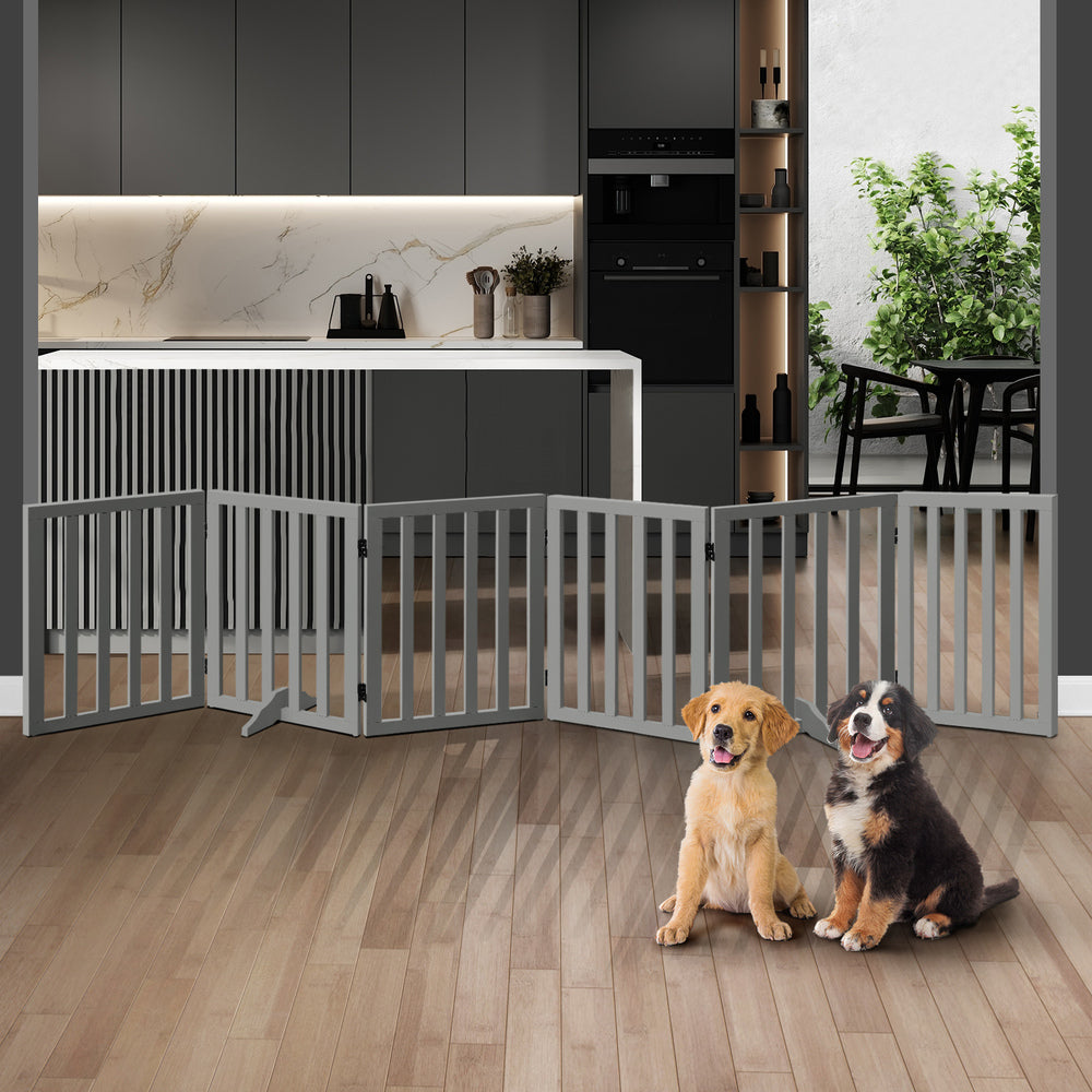 Wooden Pet Gate Dog Fence 6 Panels 80cm Grey