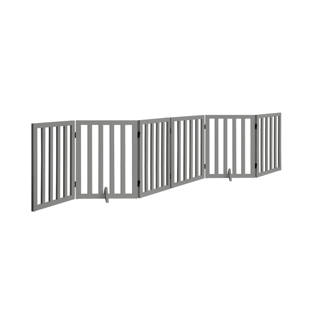 Wooden Pet Gate Dog Fence 6 Panels 80cm Grey