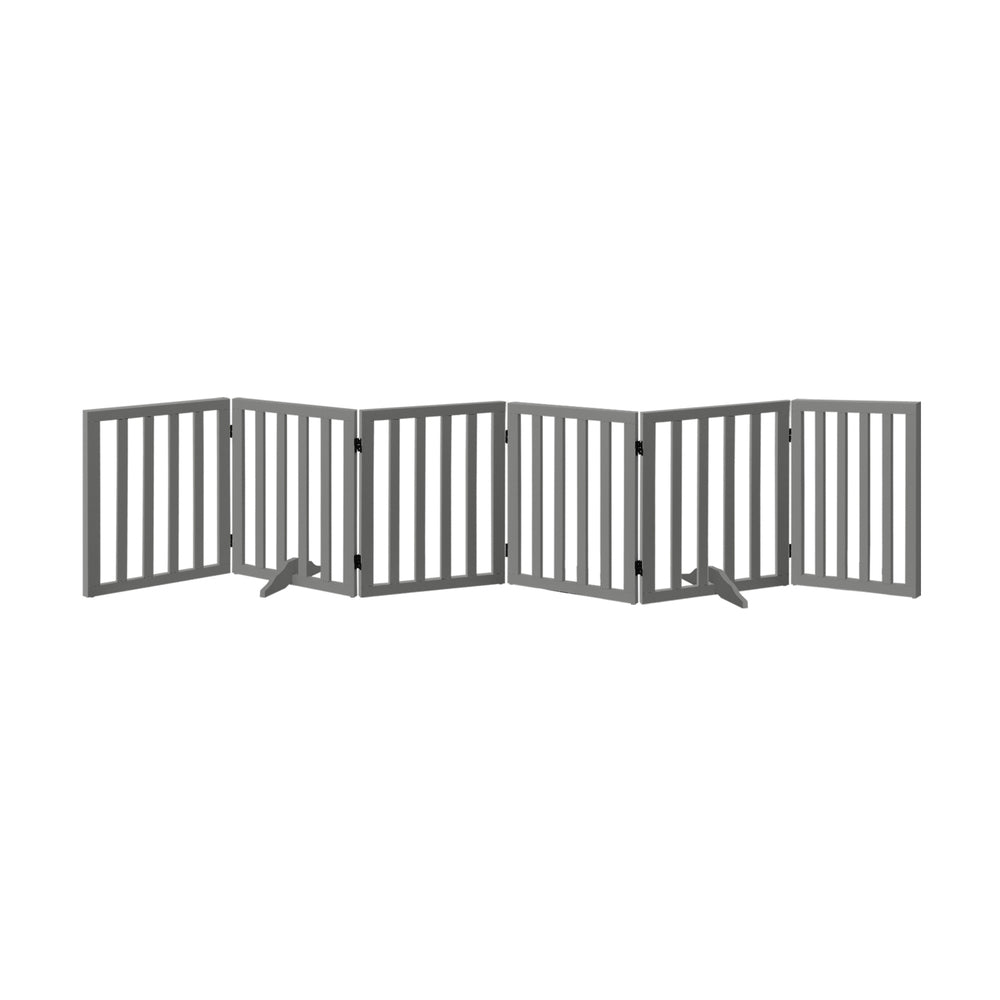 Wooden Pet Gate Dog Fence 6 Panels 80cm Grey