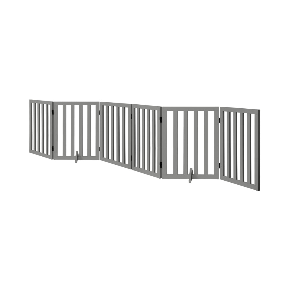 Wooden Pet Gate Dog Fence 6 Panels 80cm Grey