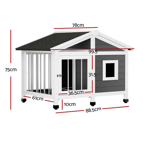 Large Wooden Dog Kennel - Indoor Outdoor Puppy House