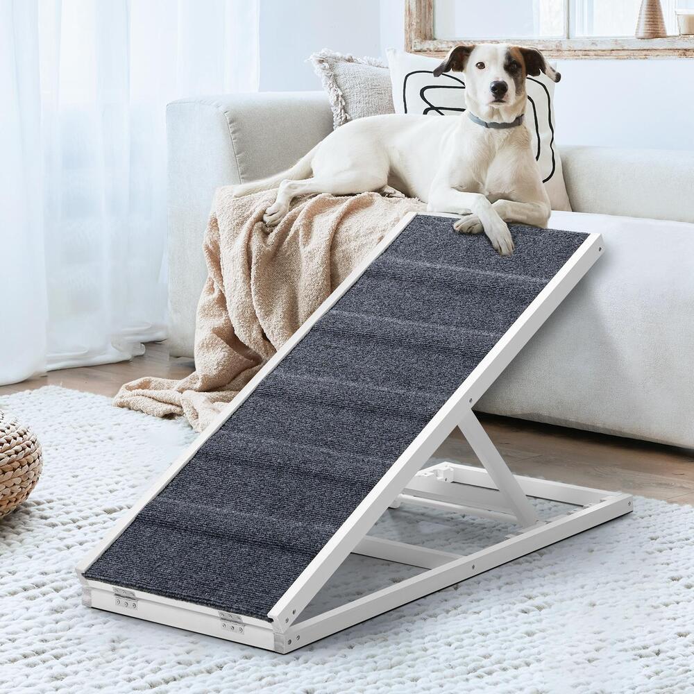 Dog Pet Ramp Adjustable Height Stairs Bed Sofa Car Foldable White