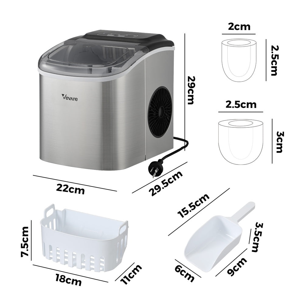 Portable Ice Maker with Ice Cube Scoop 12kg Stainless