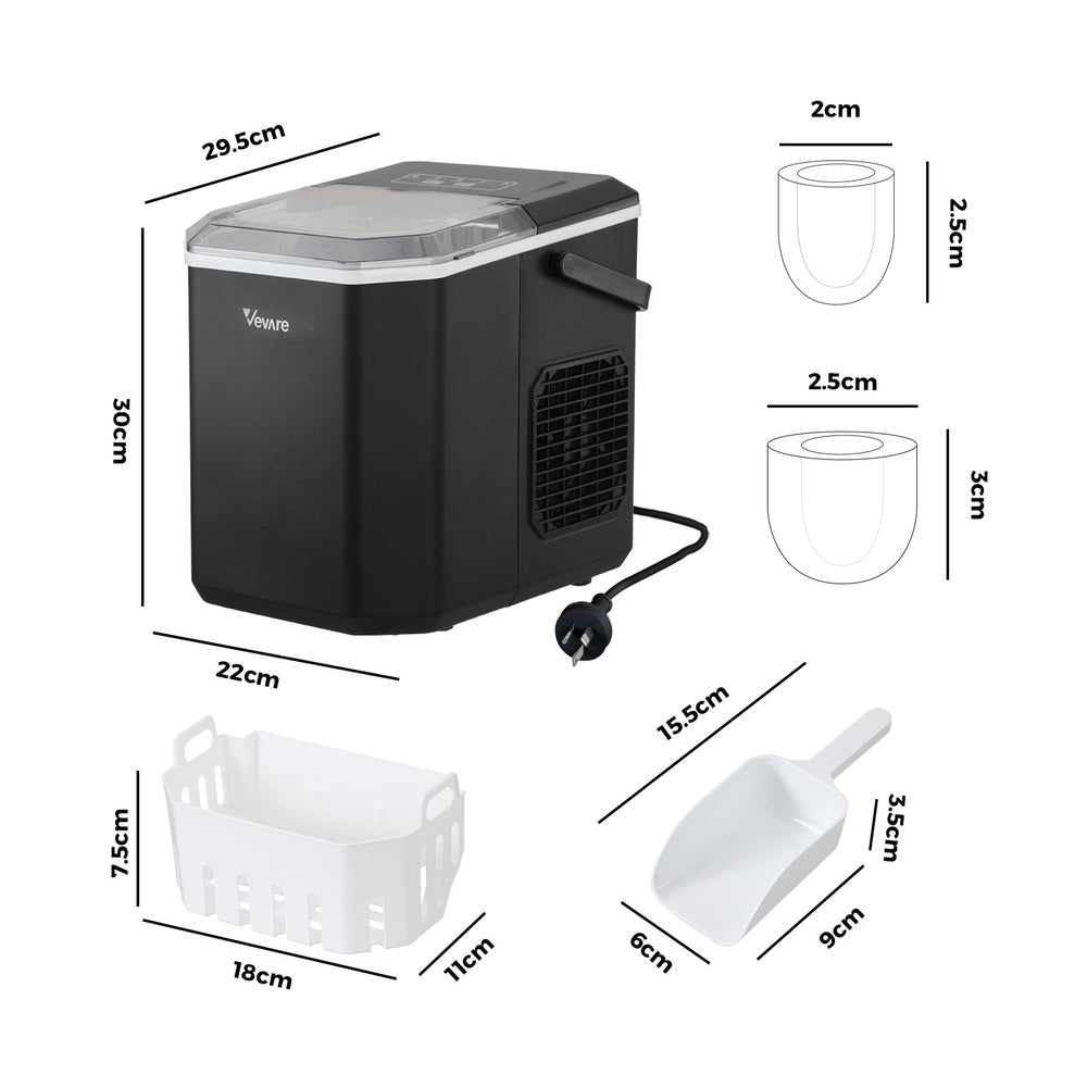 Portable Ice Maker Machine Ice Cube Tray 12kg Black/Grey/Red