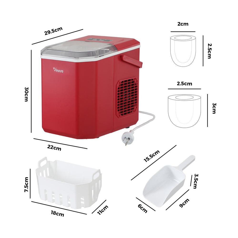 Portable Ice Maker Machine Ice Cube Tray 12kg Black/Grey/Red