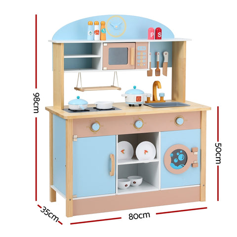 Kids Wooden Play Kitchen Set - Blue Cooking Toys