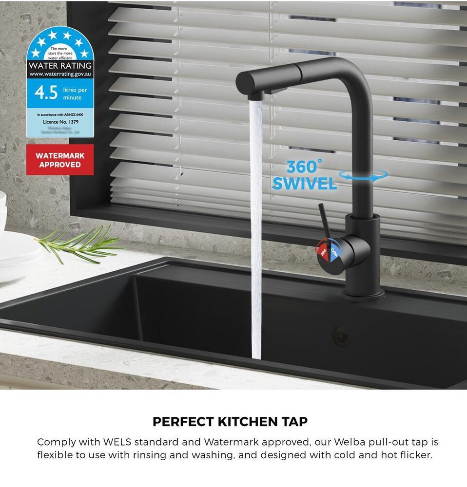 Kitchen Mixer Tap Pull Out Faucet Sink Basin Brass Swivel 2 Modes WELS