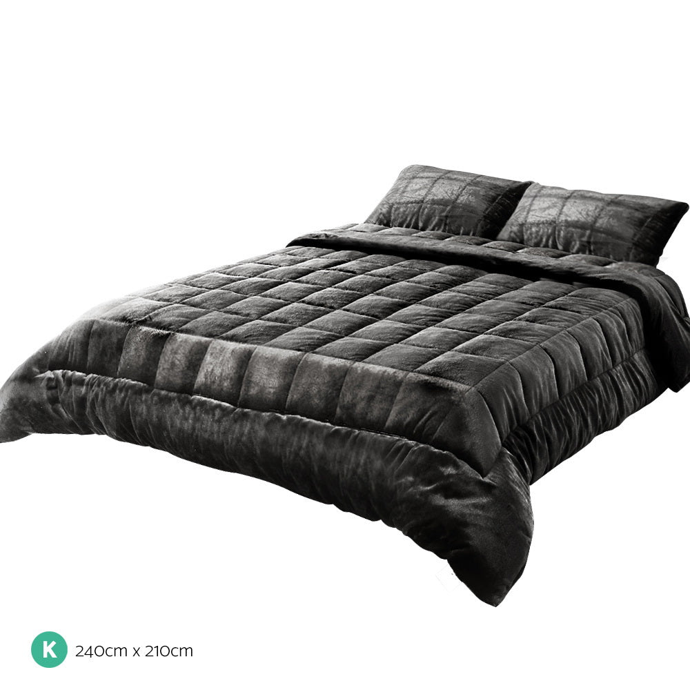 Faux Mink Quilt Charcoal King