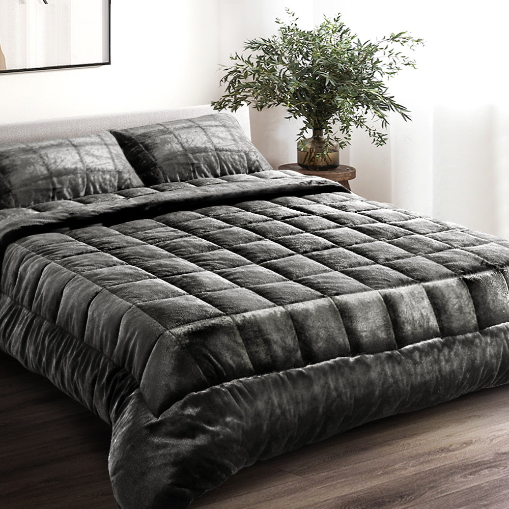 Faux Mink Quilt Charcoal King