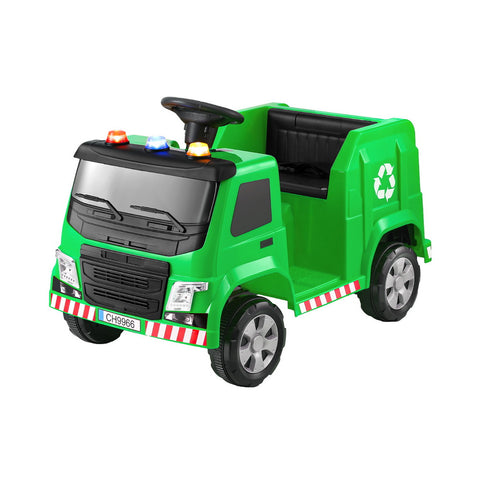 Kids Ride-On Garbage Truck with Police Lights 12V Green