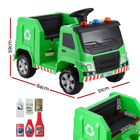 Kids Ride-On Garbage Truck with Police Lights 12V Green