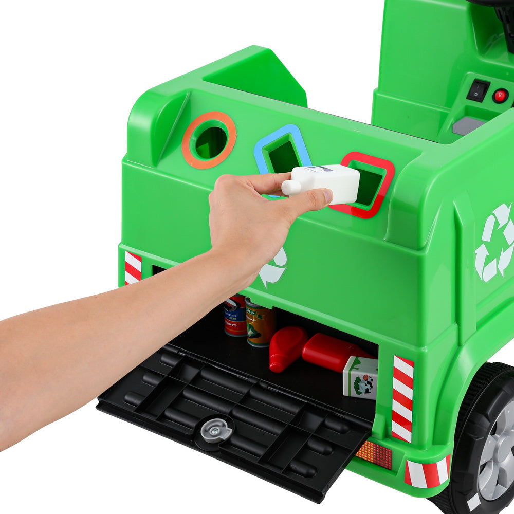 Kids Ride-On Garbage Truck with Police Lights 12V Green