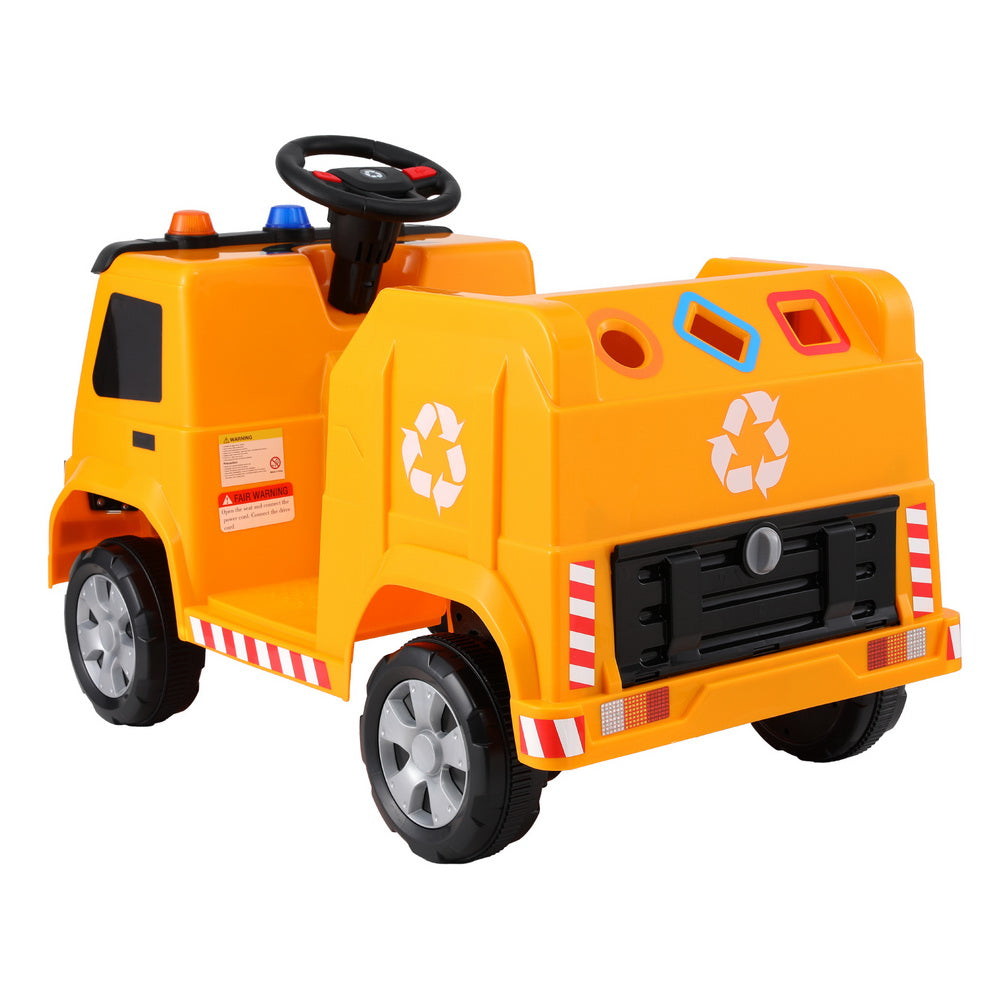 Kids Ride-On Garbage Truck with Police Lights 12V Yellow