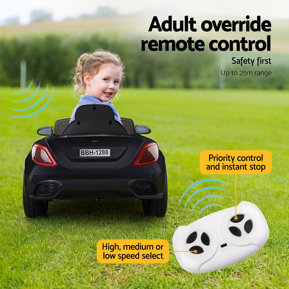 12V Black Kids Electric Ride-On Car with Music & Remote