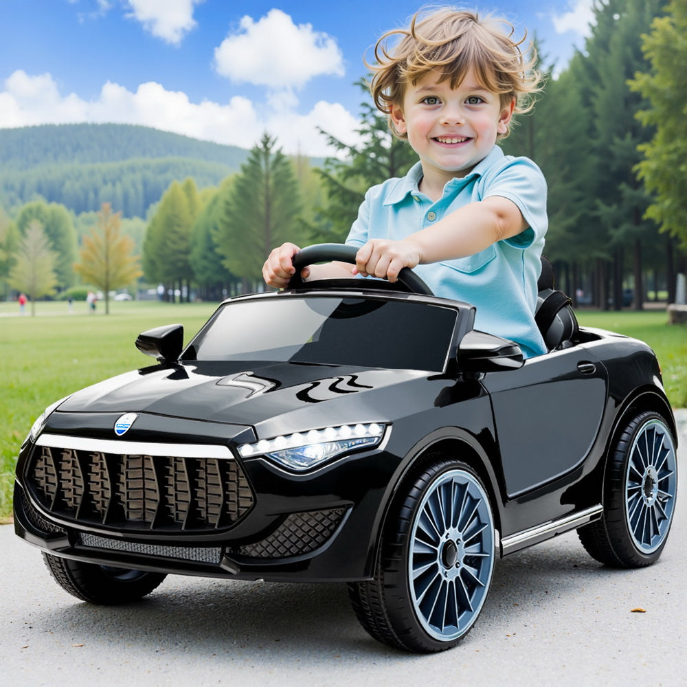 12V Black Kids Electric Ride-On Car with Music & Remote