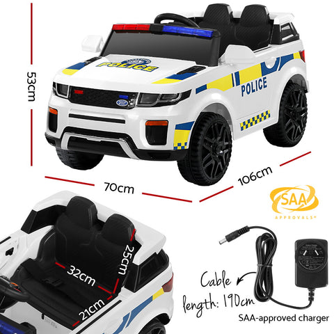 Rigo Kids Electric Patrol Police Car, Remote, White