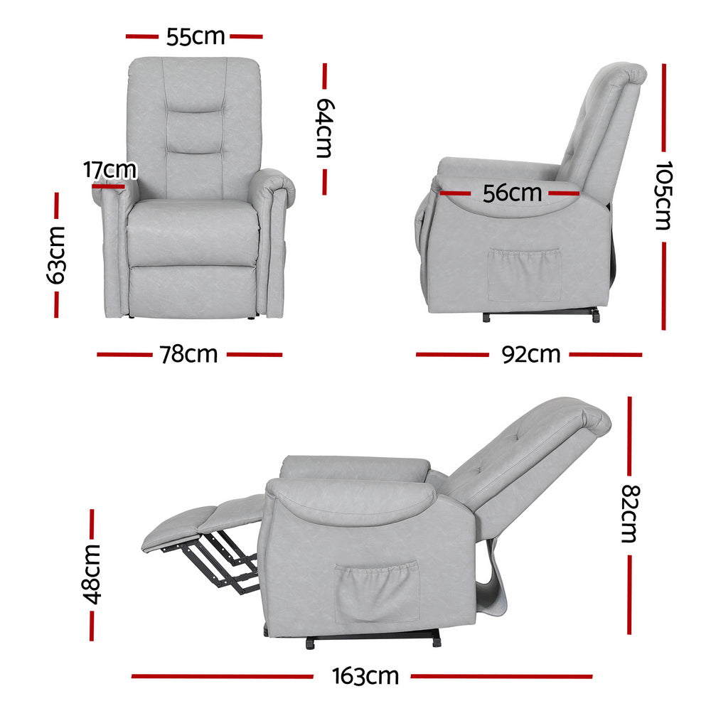 Lift-Assist Leather Recliner Chair - Grey