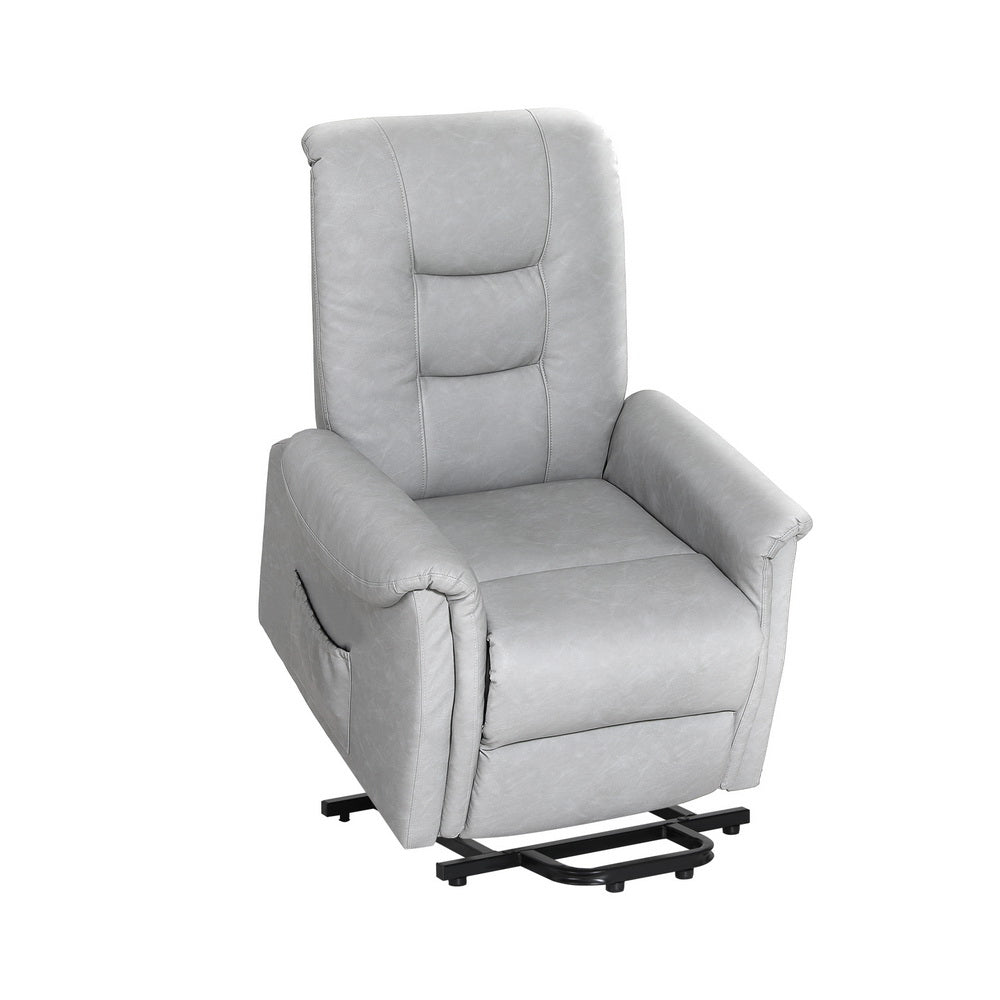 Lift-Assist Leather Recliner Chair - Grey