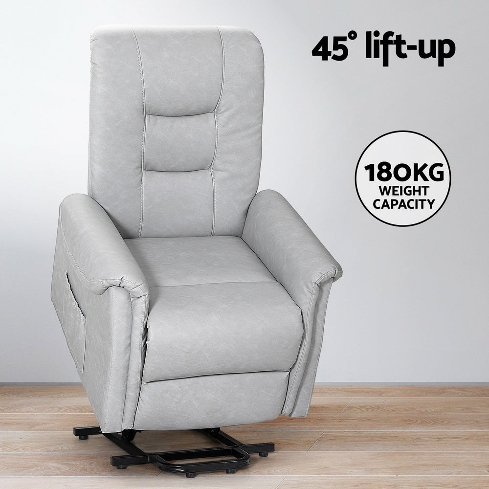 Lift-Assist Leather Recliner Chair - Grey