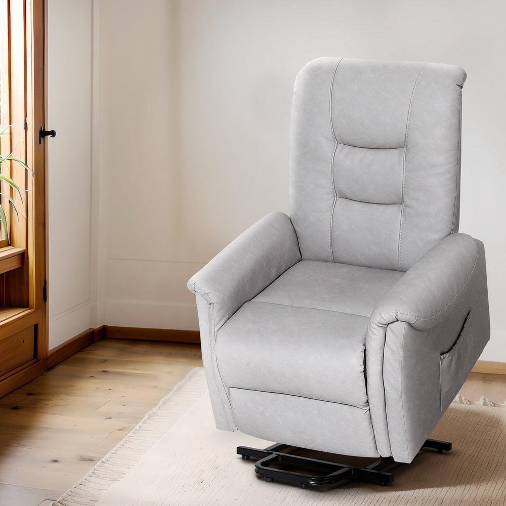 Lift-Assist Leather Recliner Chair - Grey