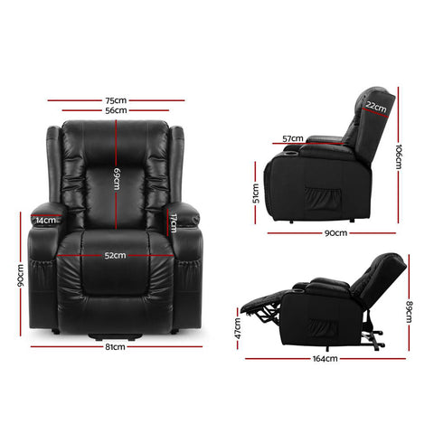 Heated Massage Lift Recliner Chair - Leather