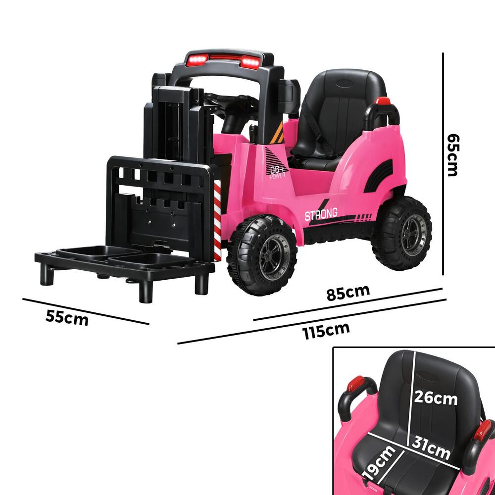 Ride-On Forklift Electric Car Toy for Toddlers Kids 12V Rechargeable Pink