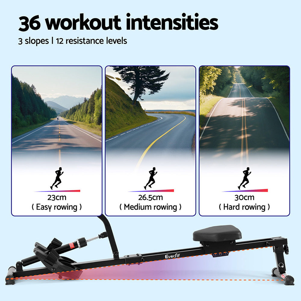 Hydraulic Rowing Machine - 12 Resistance Levels for Home Gym