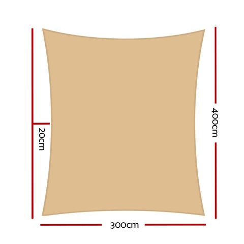 Shade Sail 3x4m Rectangle 280GSM 98% Sand Shade Cloth