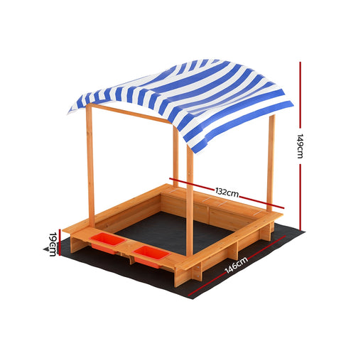 Wooden Sandpit with Canopy & Basin - 146cm