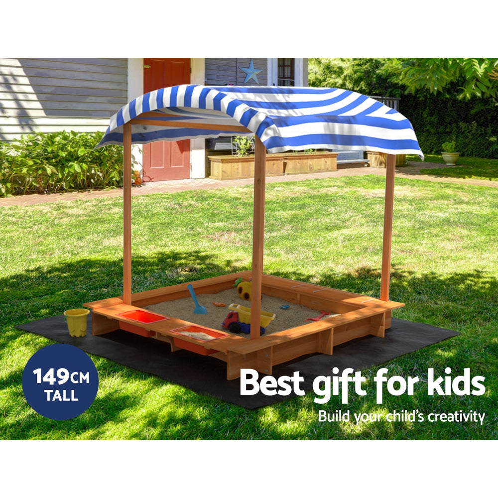 Wooden Sandpit with Canopy & Basin - 146cm