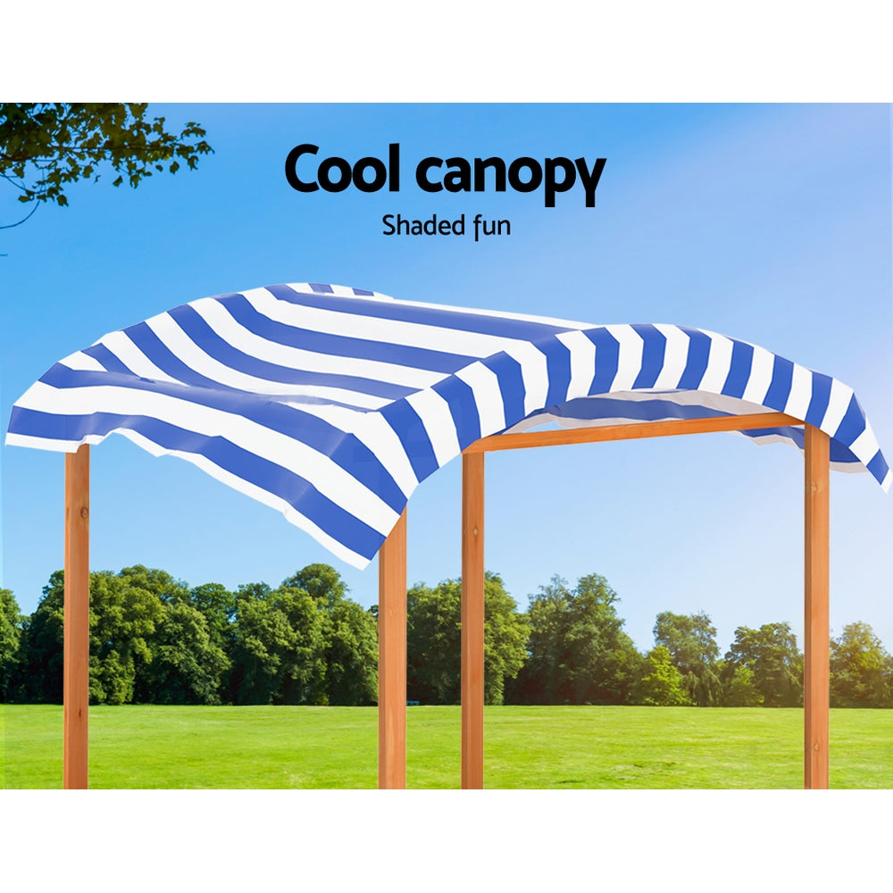 Wooden Sandpit with Canopy & Basin - 146cm