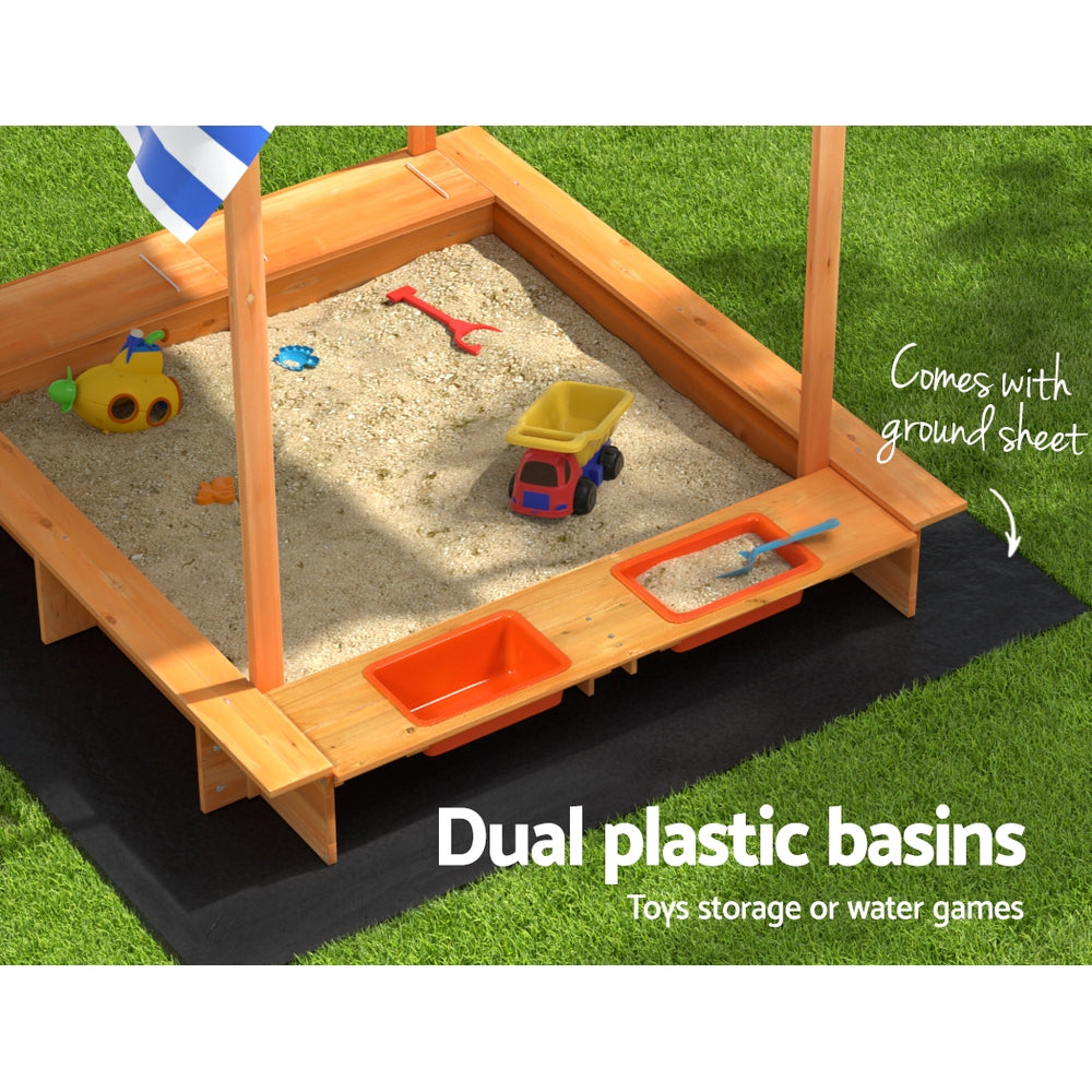 Wooden Sandpit with Canopy & Basin - 146cm