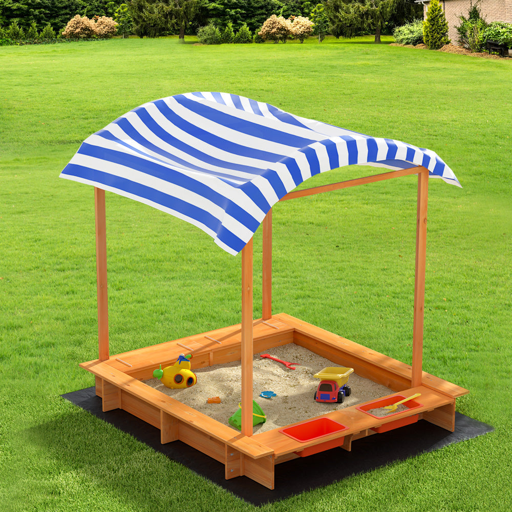 Wooden Sandpit with Canopy & Basin - 146cm