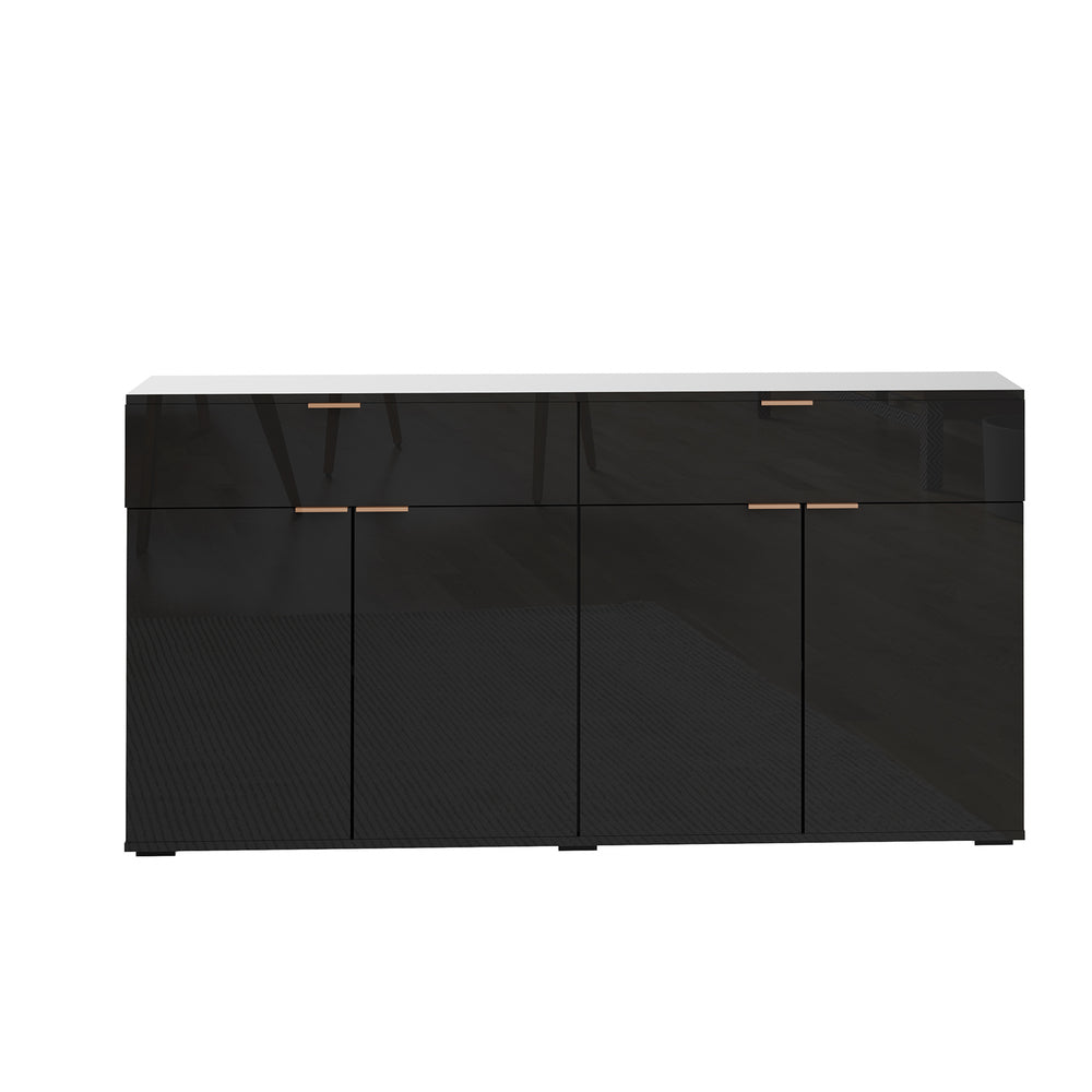 Sideboard High Gloss 4 Doors 2 Drawers Black