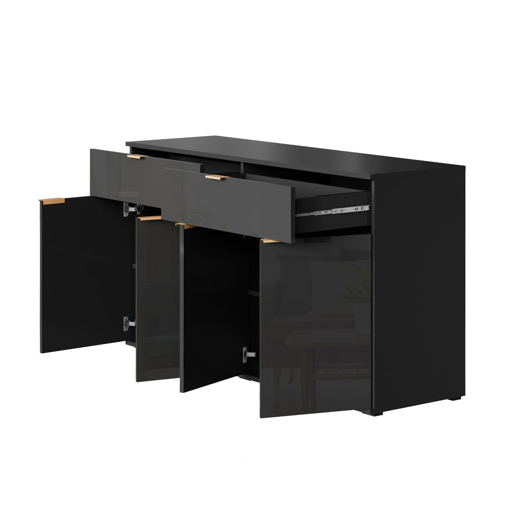 Sideboard High Gloss 4 Doors 2 Drawers Black