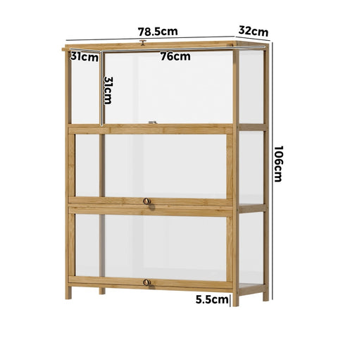 Display Cabinet 3-Tier Shelves Clear Oak