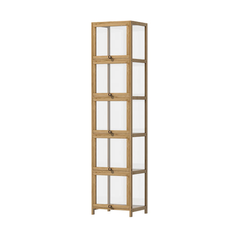 Display Cabinet Slim 5-Tier Shelves Clear Oak