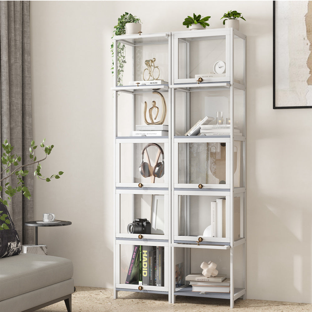 Display Cabinet Slim 5-Tier Shelves Clear Oak