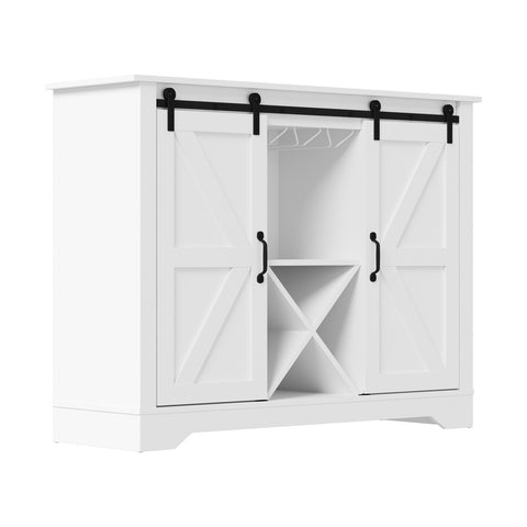 Sideboard Buffet Wine Rack Sliding Door 5 Shelves White