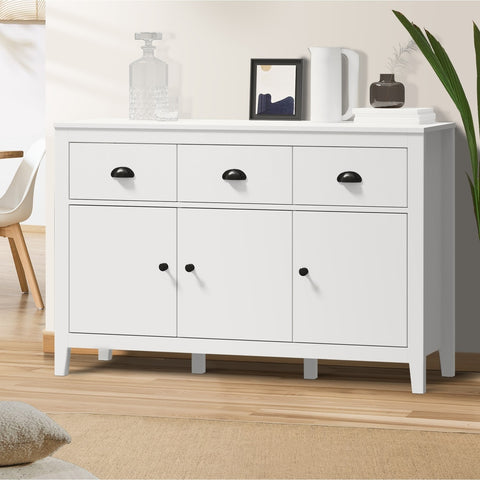 Sideboard Buffet Storage Cabinet 3 Doors Cupboard Pantry Kitchen White