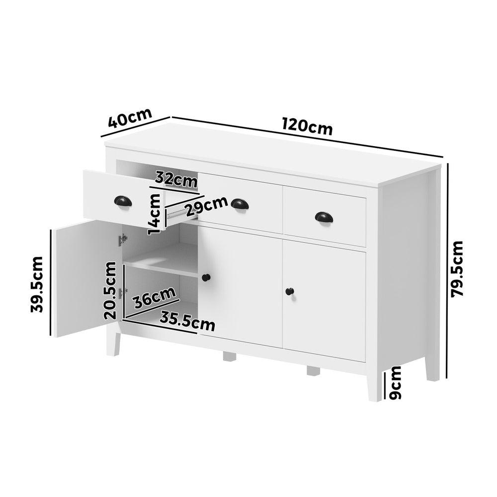 Sideboard Buffet Storage Cabinet 3 Doors Cupboard Pantry Kitchen White