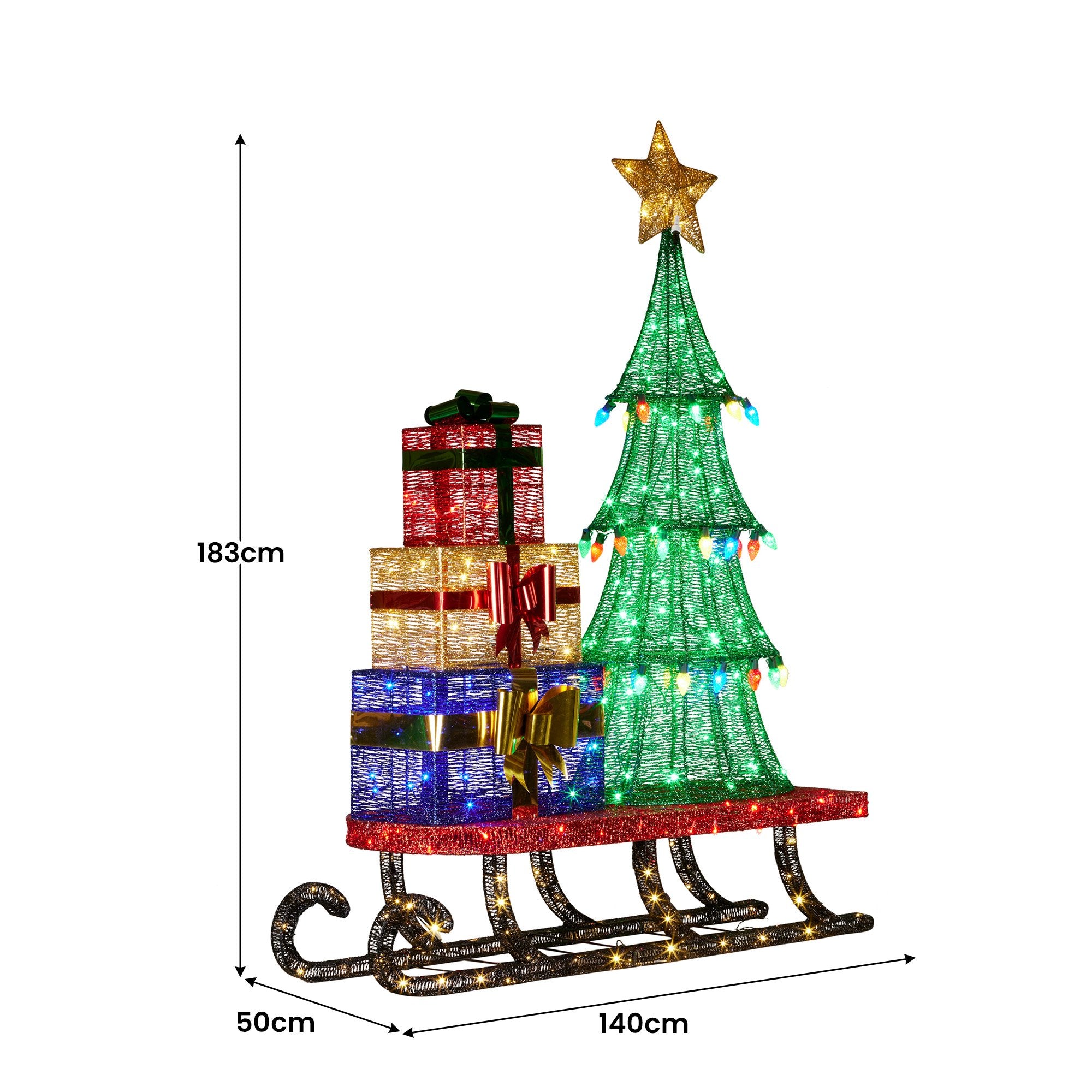 Christmas Display Sled with Tree and Presents -  183cm