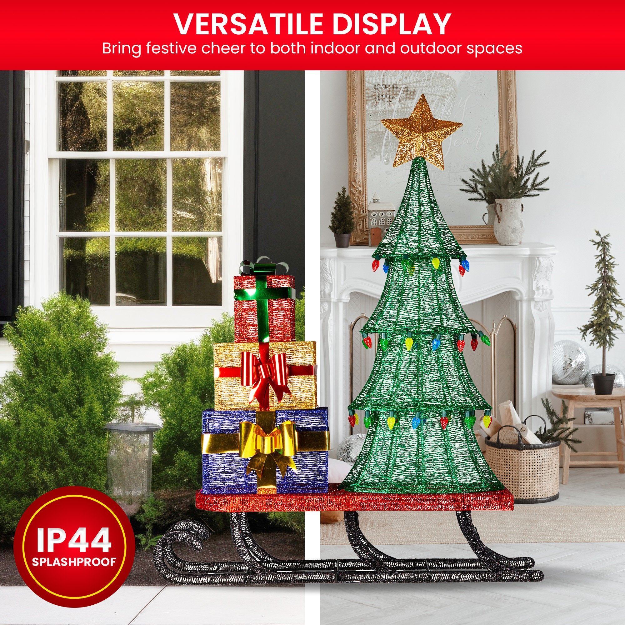 Christmas Display Sled with Tree and Presents -  183cm