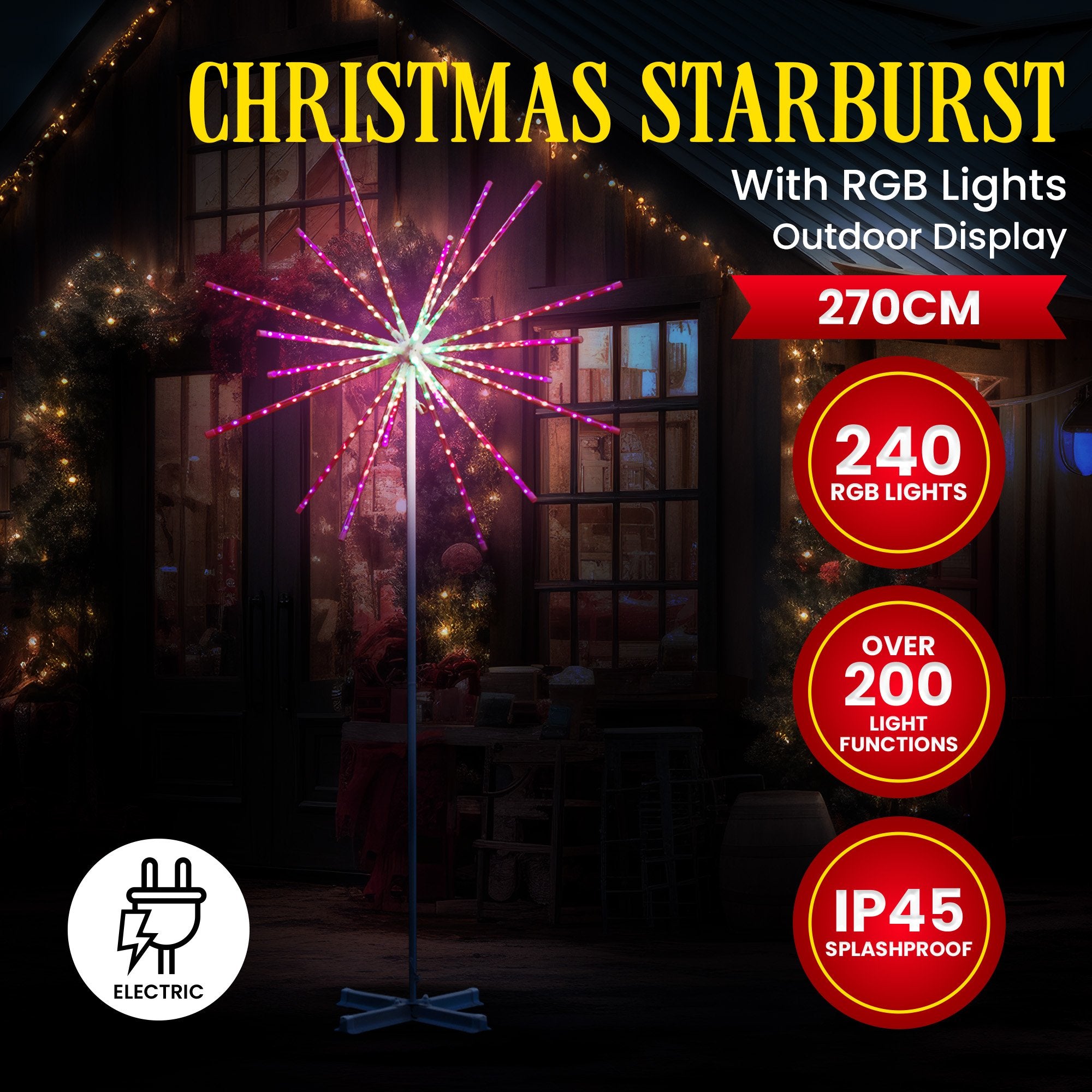 Outdoor Christmas Light Starburst Display - 270cm