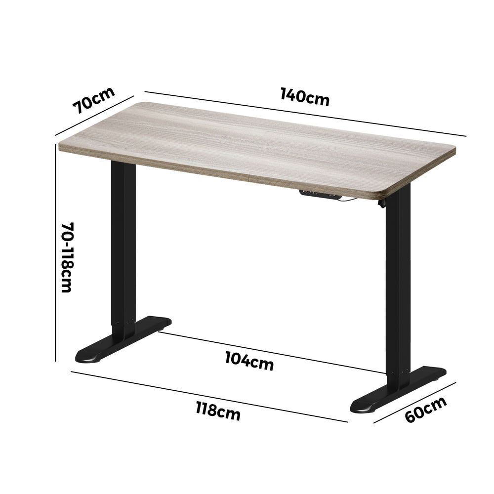 Electric Standing Desk Single Motor Black&Grey-Oak 140CM