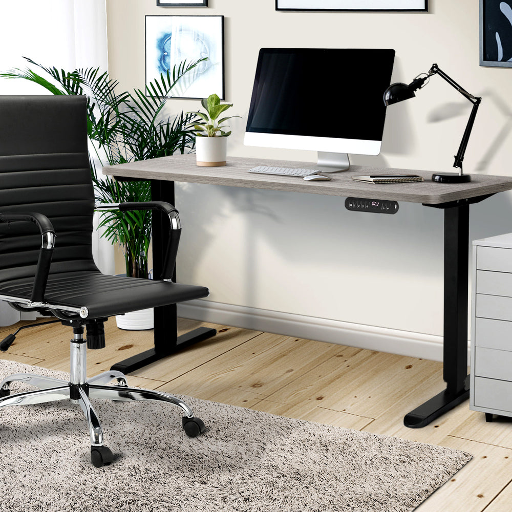 Electric Standing Desk Single Motor Black&Grey-Oak 140CM